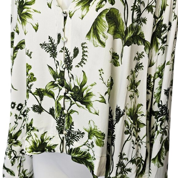 Anthropologie Silky Button Front Green Floral Long Wide Sleeve Blouse, Size M - Picture 8 of 8